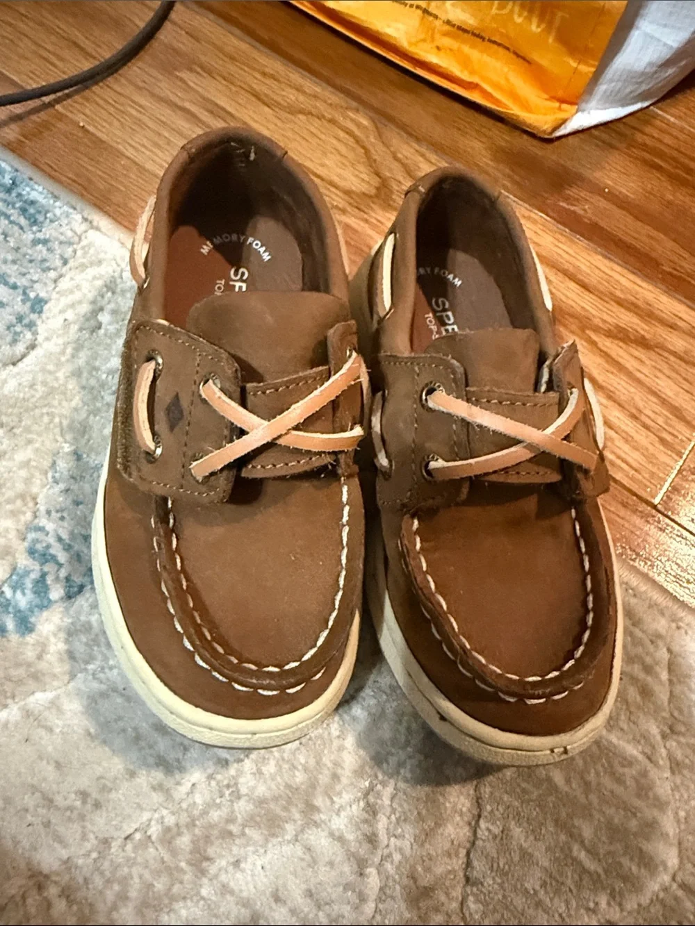 Sperry Kids Brown Suede Moccasin Boat Shoes with Tan Laces